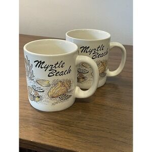 VTG Myrtle Beach Ceramic Coffee‎ Mugs Lot of 2 Souvenir Sand & Seashells Retro